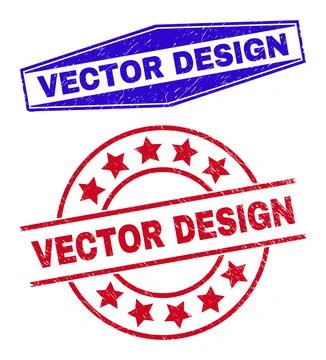 VECTOR DESIGN Textured Stamp Seals in Round and Hexagon Shapes Stock Illustration