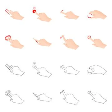 Vector design of touchscreen and hand sign. Collection of touchscreen and touch Stock Illustration