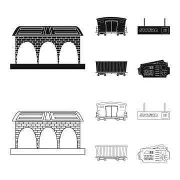 Vector design of train and station sign. Collection of train and ticket stock Stock Illustration