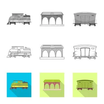 Vector design of train and station sign. Collection of train and ticket stock Stock Illustration