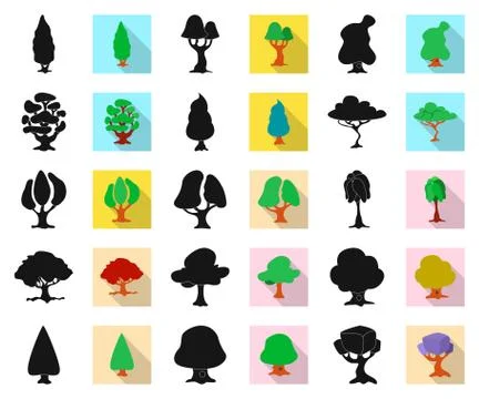 Vector design of tree and nature sign. Set of tree and crown stock symbol for Stock Illustration