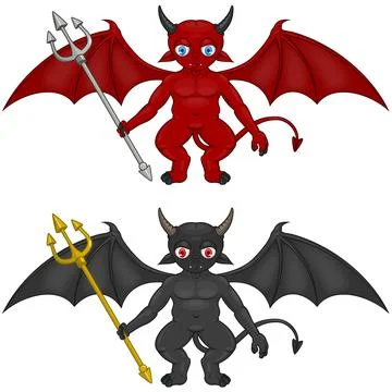 Vector design two little devils with different colors with tridents and demon Illustrazione stock