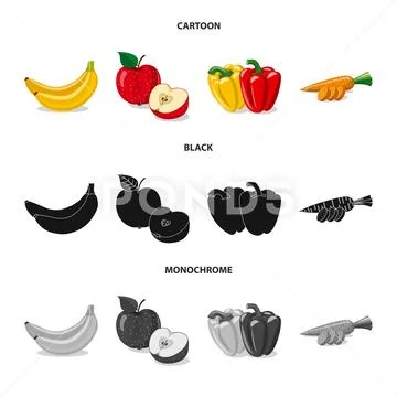 Vector design of vegetable and fruit symbol. Collection of vegetable and Stock Illustration