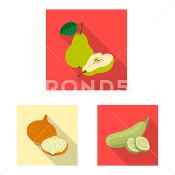 Vector design of vegetable and fruit icon. Collection of vegetable and Stock Illustration