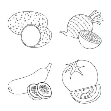 Vector design of vegetable and fruit symbol. Collection of vegetable and Stock Illustration