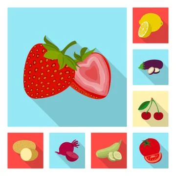 Vector design of vegetable and fruit symbol. Set of vegetable and vegetarian Stock Illustration