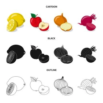 Vector design of vegetable and fruit symbol. Set of vegetable and vegetarian Stock Illustration