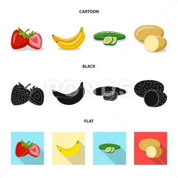 Vector design of vegetable and fruit sign. Collection of vegetable and Stock Illustration