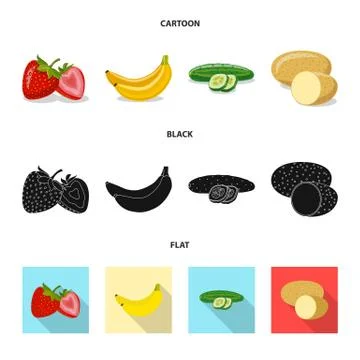Vector design of vegetable and fruit sign. Collection of vegetable and Stock Illustration