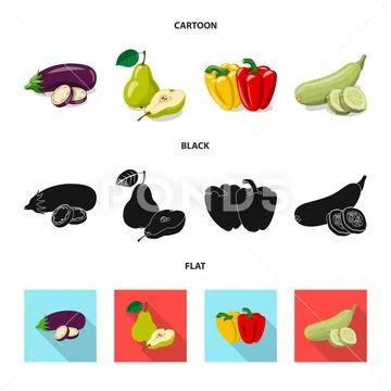 Vector design of vegetable and fruit symbol. Collection of vegetable and Stock Illustration