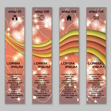 Vector design vertical banner set with abstract glowing elements Stock Illustration