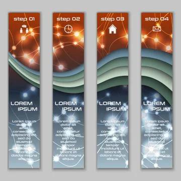 Vector design vertical banner set with abstract glowing elements Stock Illustration
