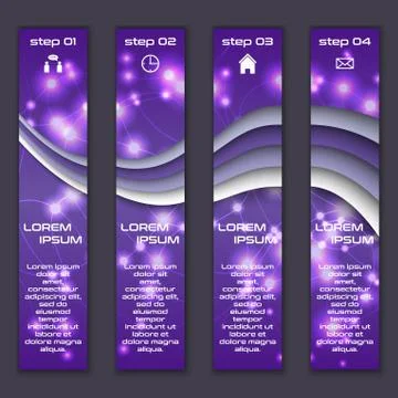 Vector design vertical banner set with abstract glowing elements Stock Illustration