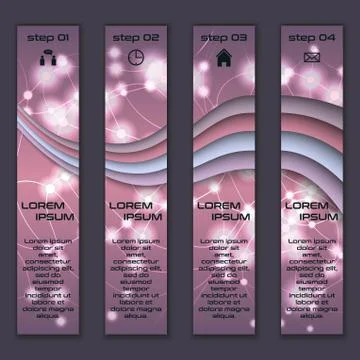 Vector design vertical banner set with abstract glowing elements Stock Illustration