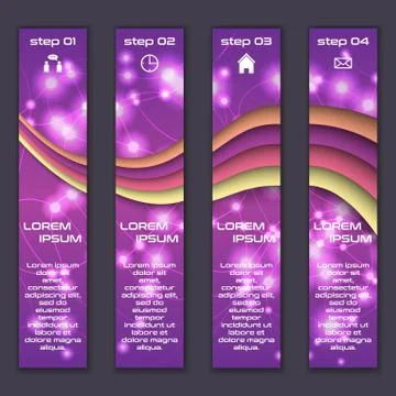 Vector design vertical banner set with abstract glowing elements Stock Illustration