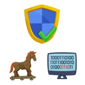 Vector design of virus and secure sign. Collection of virus and cyber vector イラスト素材