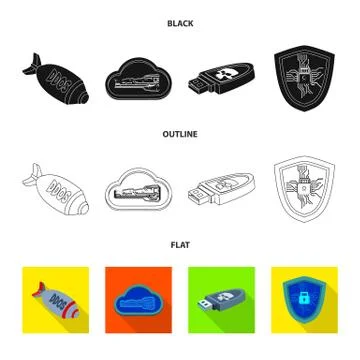 Vector design of virus and secure sign. Collection of virus and cyber stock 스톡 일러스트