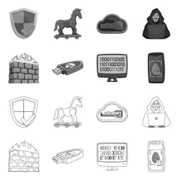 Vector design of virus and secure symbol. Set of virus and cyber stock symbol Stock Illustration