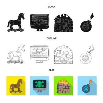 Vector design of virus and secure icon. Collection of virus and cyber stock Stock Illustration