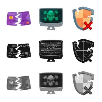 Vector design of virus and secure logo. Set of virus and cyber stock symbol for 스톡 일러스트