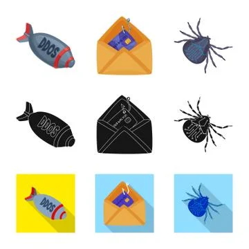 Vector design of virus and secure symbol. Collection of virus and cyber stock Illustrazione stock