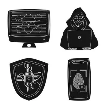 Vector design of virus and secure logo. Collection of virus and cyber stock 스톡 일러스트