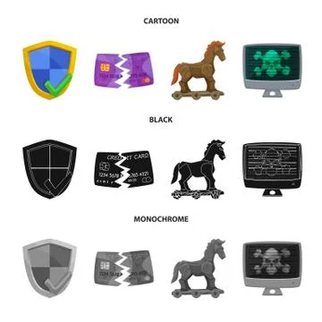 Vector design of virus and secure logo. Collection of virus and cyber stock イラスト素材