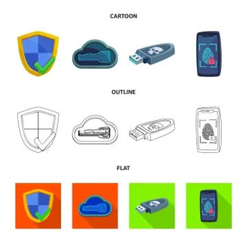Vector design of virus and secure sign. Set of virus and cyber stock symbol for Stock Illustration