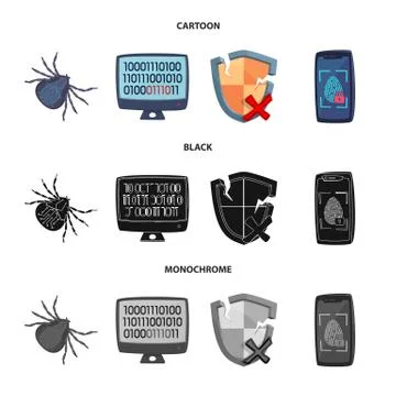 Vector design of virus and secure logo. Set of virus and cyber stock vector イラスト素材