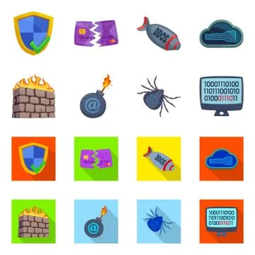 Vector design of virus and secure sign. Collection of virus and cyber stock イラスト素材