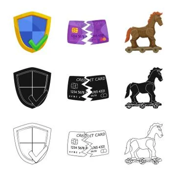 Vector design of virus and secure sign. Collection of virus and cyber stock Stock Illustration
