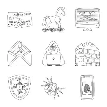 Vector design of virus and secure symbol. Collection of virus and cyber vector Stock Illustration