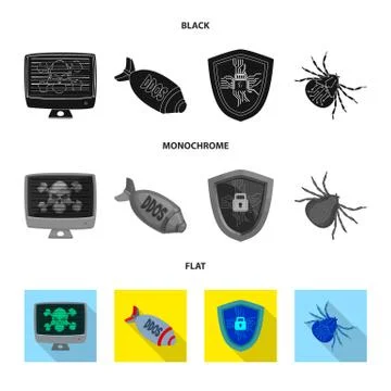 Vector design of virus and secure icon. Set of virus and cyber stock vector Stock Illustration