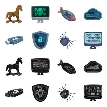 Vector design of virus and secure sign. Set of virus and cyber stock symbol for イラスト素材