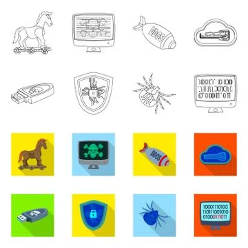 Vector design of virus and secure icon. Set of virus and cyber vector icon for Stockillustratie