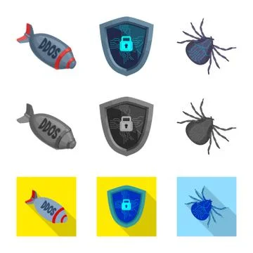 Vector design of virus and secure sign. Collection of virus and cyber stock イラスト素材