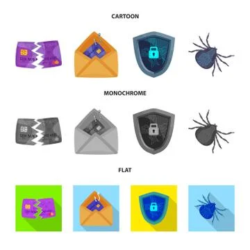 Vector design of virus and secure logo. Set of virus and cyber stock symbol for Stock Illustration