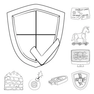 Vector design of virus and secure sign. Set of virus and cyber stock symbol for Stock Illustration