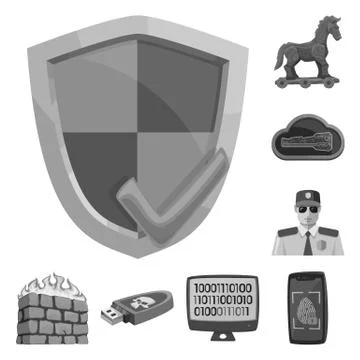 Vector design of virus and secure sign. Set of virus and cyber vector icon for 스톡 일러스트