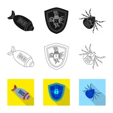 Vector design of virus and secure logo. Set of virus and cyber stock symbol for Illustrazione stock