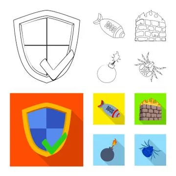 Vector design of virus and secure sign. Collection of virus and cyber stock Stock Illustration