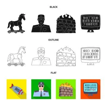 Vector design of virus and secure icon. Set of virus and cyber vector icon for 库存插图