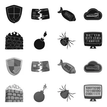 Vector design of virus and secure sign. Set of virus and cyber stock symbol for イラスト素材