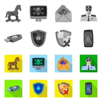 Vector design of virus and secure sign. Collection of virus and cyber vector Stock Illustration