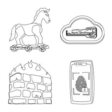 Vector design of virus and secure sign. Set of virus and cyber vector icon for Stock Illustration