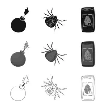 Vector design of virus and secure icon. Collection of virus and cyber stock Illustrazione stock