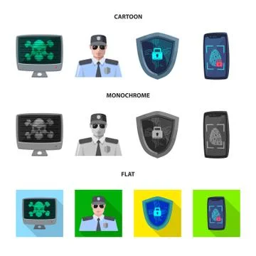 Vector design of virus and secure logo. Collection of virus and cyber stock Stock Illustration