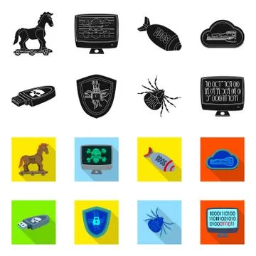 Vector design of virus and secure symbol. Set of virus and cyber vector icon for Illustrazione stock