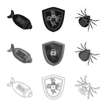 Vector design of virus and secure symbol. Set of virus and cyber vector icon for Stock Illustration