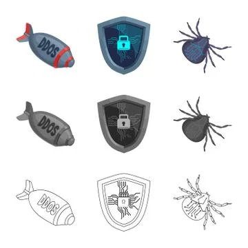 Vector design of virus and secure sign. Collection of virus and cyber stock Stock Illustration